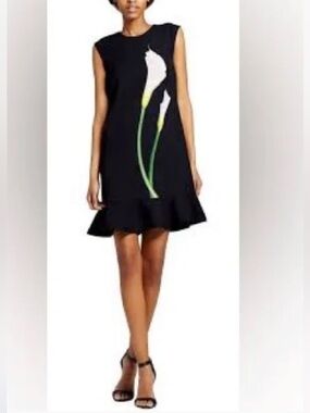Victoria Beckham sz Medium Black Mini Dress with White Calla Lily Graphic tank